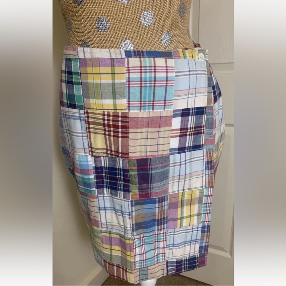 Polo by Ralph Lauren Madras Plaid Multicolor Patchwork Wrap Skirt